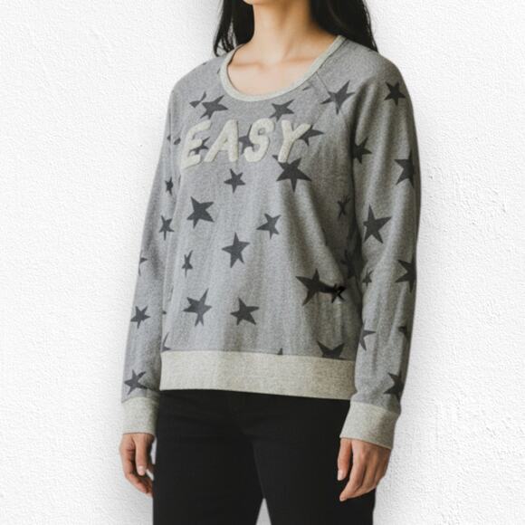 Sundry Gray Star Print EASY Pullover USA Made Relaxed Sweatshirt Size 1 Small - Picture 3 of 11